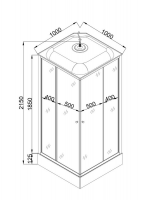 Душевая кабина EvaGold квадрат F101WS-Q (100*100,низ.под.,рифл.стек.бел.стен.,хром матовый проф.4к.)