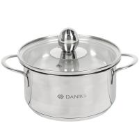 Кастрюля нерж 1,1л со стекл крышкой мет/ручки матов Daniks GS-01311-14CA