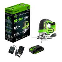 Лобзик аккумуляторный Greenworks GD24JS120,б/щет, 120 мм, 4-ст.маятник,LED,1х2Ач,ЗУ (3601407CUA)
