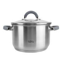 LR02-276 Кастрюля LARA (нерж) КАЛИПСО 24х14.5см 6.5л, капсул.индукционное дно, крышка стекло/силикон