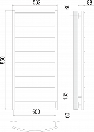 Polotentsesushitel Klassik P8  500 h 850mm ELEKTRO 9005 matovyj (VSTROEN DIMMER) TERMINUS_3