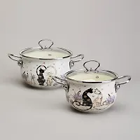 Набор кастрюль эмалированный, серия "Lavander cats" 4пр. 2,0/2,8л диа.18/20см 943-102