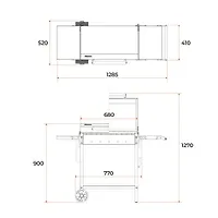 Мангал 1285х600х520х901 мм, 2 мм, разборный, с крышкой, 2 полки, с колесами, Gratar, МАН 203 (363092