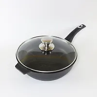 Сковорода 240мм АП "Granit Perfection black gold", с несъемной ручкой ,стек.крышкой арт.02-2453-210