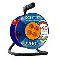 Удлинитель силовой на катушке "DOMTOK" 4 гнезда, ПВС 3*1, 2,2кВт, з/к 40м (2443)