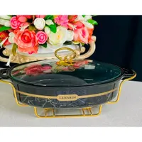 Овальный сервировочный мармит 28см с крышкой на подставке в под.уп.(х6)Фарфор арт.133-358