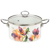 Кастрюля эмалированная сталь, 5 л, с крышкой, крышка стекло, цилиндр, Daniks, Iris, Y4-9065 (486664)