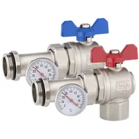 Кран шаровый угловой с полусгоном и термометром 3/4" PF 849.20