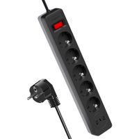 Сетевой фильтр КОСМОС 10A 2200Вт 1,8м 5 гнезд, пвс 3х0,75мм2, черный 2 USB+USBC
