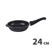 Сковорода 24 см АП Гранит black со съёмной ручкой и стеклянной крышкой