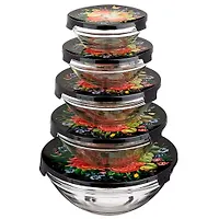 Набор миски с крышкой agness "Роскошный сад", 10 предметов, 150/250/450/630/1150 мл 887-115