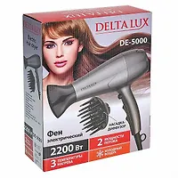 Фен DELTA LUX DE-5000 серый, насадка-диффузор, 2200Вт., холодный воздух