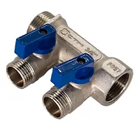 Коллектор 2 вых. шар.кран н/р 3/4"х1/2" СТМ (30 шт.)