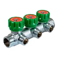 КОЛЛЕКТОР ЛАТ. 3/4"В/Н С 3-МЯ ВЕНТ.КРАНАМИ НА 1/2" (НАР.РЕЗЬБЫ) С ВЫХОДАМИ ПОД 90 TERMA (14020)