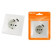 Розетка 2П+З с защ. шт. 16А 250В + USB порт 2,1А 5В белая "Таймыр" TDM (SQ1814-0040)