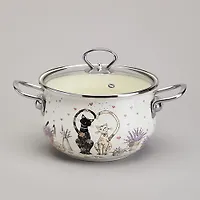 Кастрюля agness эмалированная со стеклянной крышкой серия "Lavander cats", 2,8 л диа. 20см 943-077