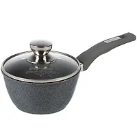Ковш 1.2л с несъемной ручкой и стеклянной крышкой АП "Premium" (grey) арт. 81901