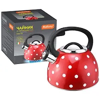 Чайник из нерж стали со свистком "Maestria" (красный в белый горошек) 2,5 л арт.005176