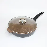 Сковорода 280мм АП "Marble evolution brown", с несъемной ручкой ,стек.крышкой арт.02-2831-210