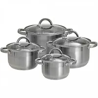WEBBER BE-630/8 Набор посуды из нерж.стали 8 пр. 2,2л, 3,0л, 4,0л, 5,2л со стеклянными крышками (2)