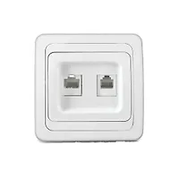 Розетка компьютерная+телефонная "UNIVersal" серия "Валери", с/у, 1А, RJ45, RJ12, белая (еврослот) (H
