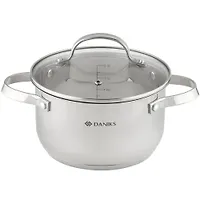 Кастрюля нержавеющая сталь, 2.6 л, крышка стекло, Daniks, Элегант, GS-01338-18CA-2, индукция (480211