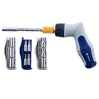 Отвертка реверс.КОБАЛЬТ Ultra Grip пистолетная, телескоп., с набором бит и торцевых голов (245-459)
