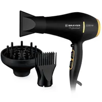 Фен BRAYER 3010BR 2200Вт, АС мотор, 2 cкор, 3 темп, узкий конц., диффуз, гребень, холод.