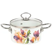 Кастрюля эмалированная сталь, 2 л, с крышкой, крышка стекло, цилиндр, Daniks, Iris, Y4-9062 (486661)