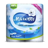 Туалетная бумага "Мягкоff", 16 м. Белая с тиснением, с перфорацией, 2 слоя, 4 рулона.