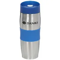 Термокружка DANIKS нерж 0,38л серебро (синий пластик) SL-069-blue