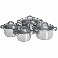 WEBBER BE-626/8 Набор посуды из нерж.стали 8 пр. 2,2л, 3,0л, 4,0л, 6,6л со стеклянными крышками (2)