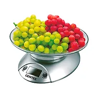 Весы кухонные Centek CT-2451 электронные, чаша, пластик, 5кг, шаг 1г, тарирование (серебро/черный)