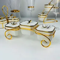 Набор из 3 банок на подставке Melody, фарфор, металл, Lenardi