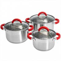 WEBBER BE-624/6 Набор посуды из нерж.стали 6 пр. 2,2л, 3,0л, 4,0л со стеклянными крышками (4)