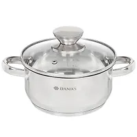 Кастрюля нерж ОПТИМА 1,6л со стекл крышкой нерж/ручки индукция Daniks QS-S-16/GS-01201-16CA