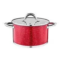 Кастрюля agness со стеклянной крышкой, нерж.сталь, серия red marble 6,0л 24х13,5см цвет: красный мра