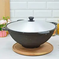 Чугунный казан BARAKA 10л(35см) толщ.стенки 5мм,толщ.дна 5,5мм плоское дно пр.Узбекистан с крышкой