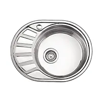 Мойка LEDEME врезная 57*45 т.0,8 овал правая ГЛЯНЕЦ бол.сиф. (L85745-8R) (+ сифон)