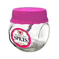 Банка д/хран. стекл.200 мл ТО66 с силиконовой малиновой кр.+ложка "Beautiful home SPICES (цветная)"