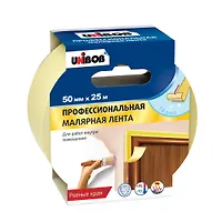 Клейкая лента малярная профессиональная для вн/работ 50мм х 25м UNIBOB, желтая ИУ (36) арт.48425