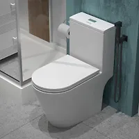 Унитаз-моноблок T1070 безободковый круговой смыв, сиденье тонкое ДП, арматура (с гофрой и подводкой)