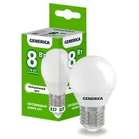 Лампа LED G45 шар 8Вт 230В 4000К E27 GENERICA арт.LL-G45-08-230-40-E27-G