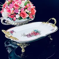 Блюдо 41см АСТОРИЯ на ножках с ручками в под.уп.(х6)Фарфор арт.205-496