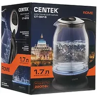 Чайник Centek CT-0016 <Rome> стекло, 1.7л, 2200Вт, внутренняя LED подсветка, кнопка