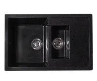 Мойка GranAlliance G-51 (765 х490мм) двухсекционная ,черная с сифоном