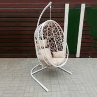 Подвесное кресло "Кокон" XL до 120 кг (стойка белая, корзина молоч, подушка бежевая)