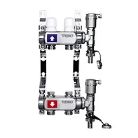 Коллекторная группа Tebo 1" х 2х3/4" дренажный кран и воздухоотвод, сталь (1\4)