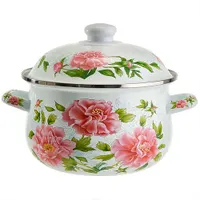 MetaLLoni EM-1502 Кастрюля эмалированная с эмалированной крышкой 2,8 л,d=20см,"Пионы"(6)