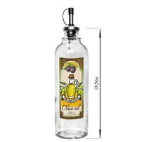 Бутылка цилиндр для масла с мет. дозатором, Olive oil на зеленом фоне под дерево, 330 мл, стекло